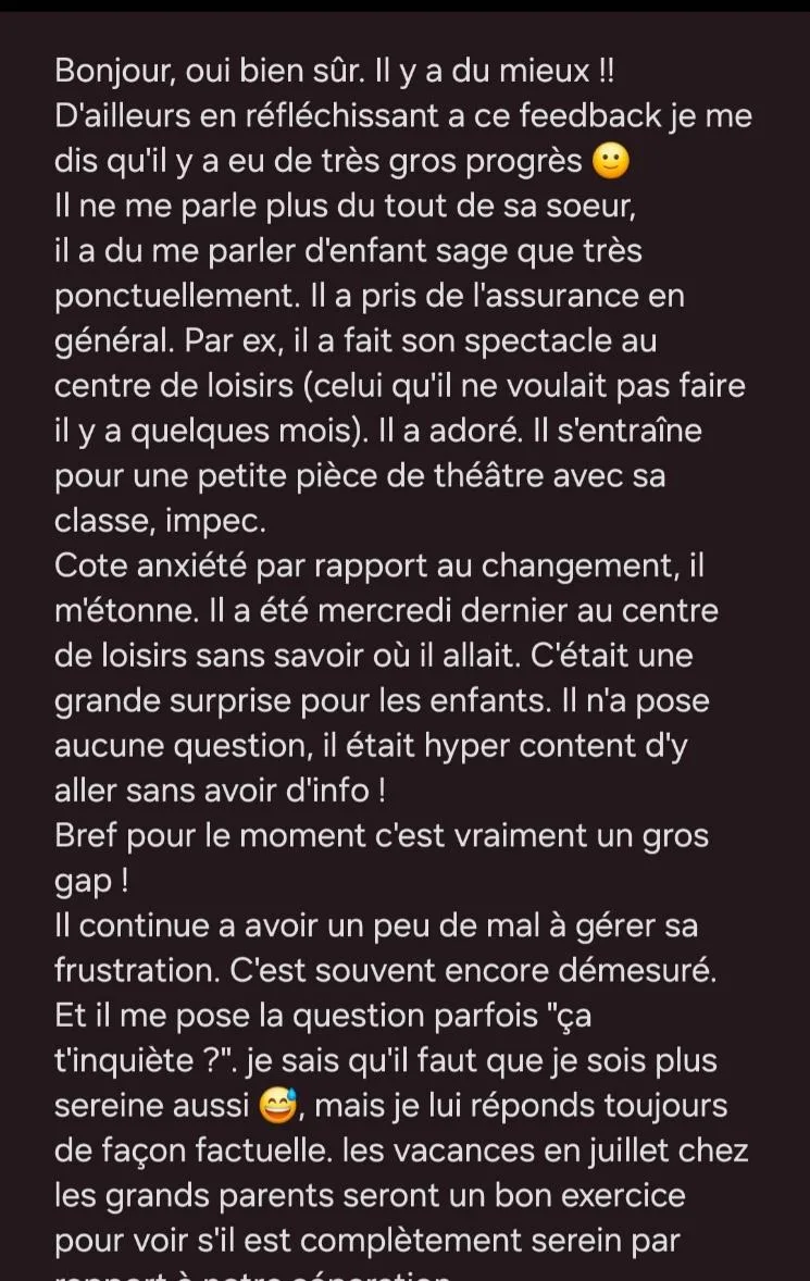 Message d'un parent accompagné par Estelle Olivier — avis n°16