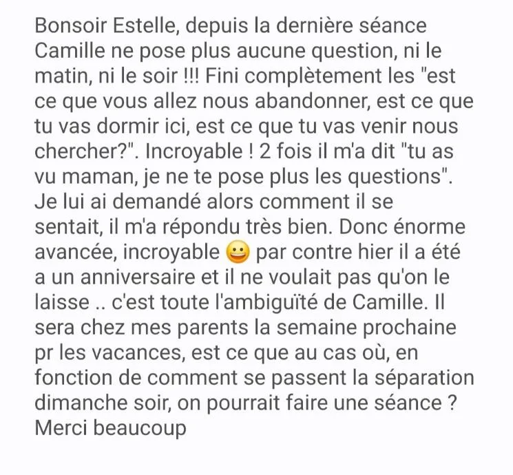 Message d'un parent accompagné par Estelle Olivier — avis n°18