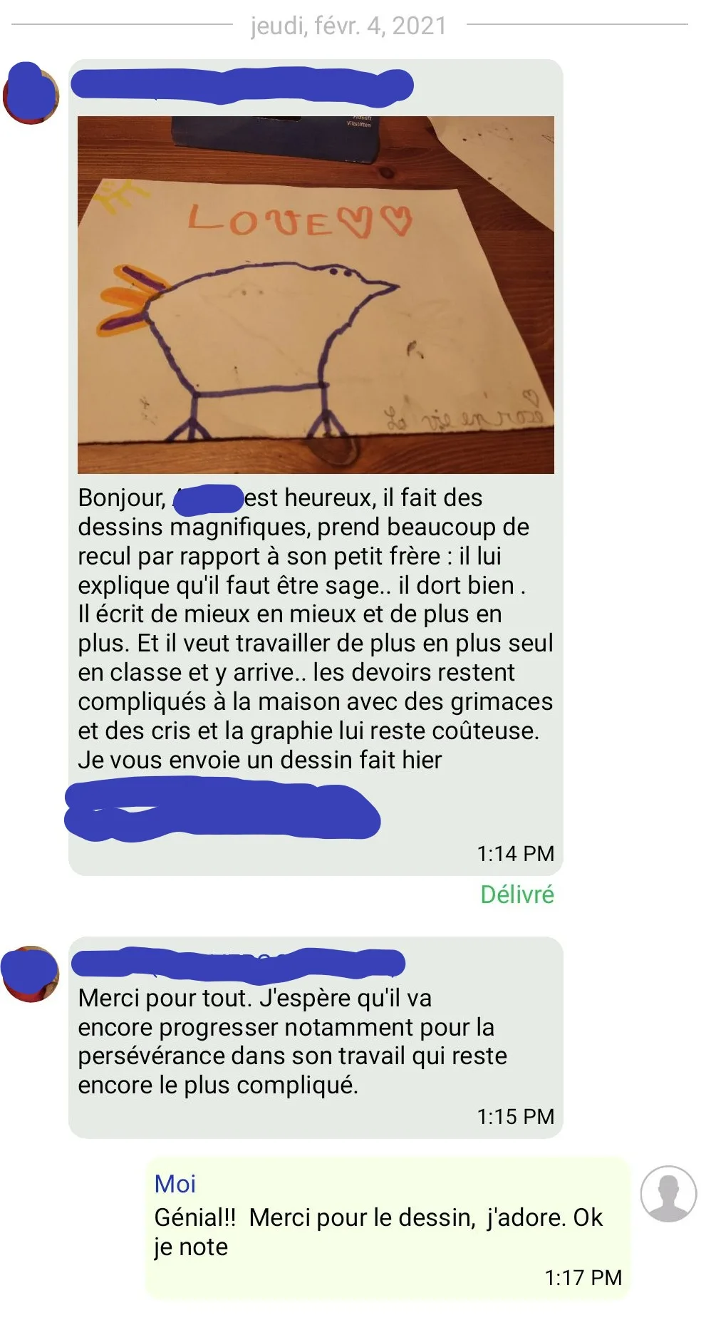Message d'un parent accompagné par Estelle Olivier — avis n°24