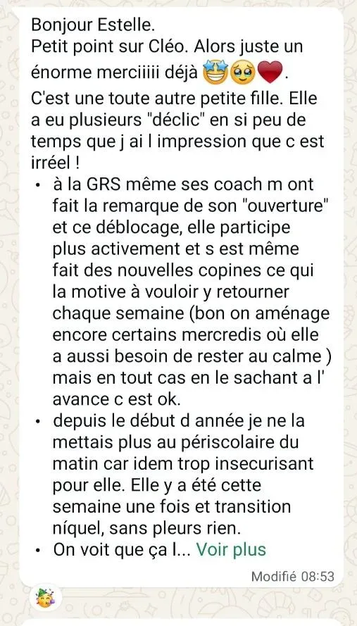 Message d'un parent accompagné par Estelle Olivier — avis n°7