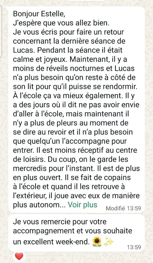 Message d'un parent accompagné par Estelle Olivier — avis n°9